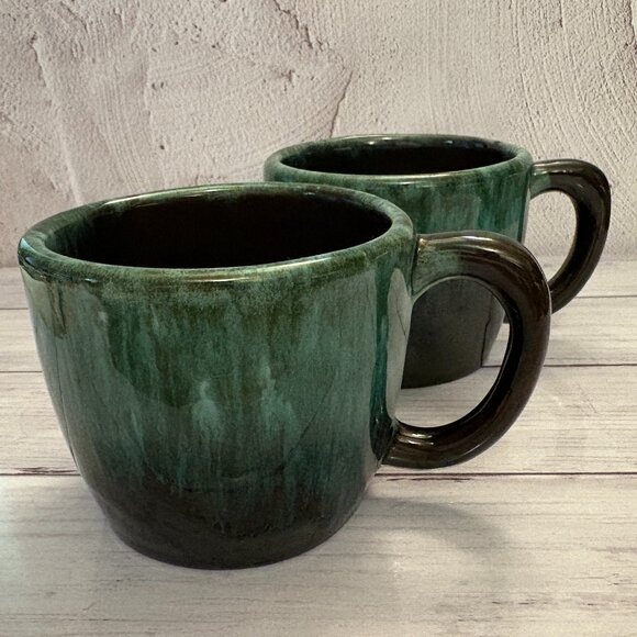Blue Mountain Mug Set w/ Handle Drip Glaze Redware Mid Century (SKU: 212MI) - Picture 2 of 12